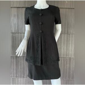 🔥Vintage Donna Ricco Linen Rayon Blend Embroidered Layered Preppy Mini Dress